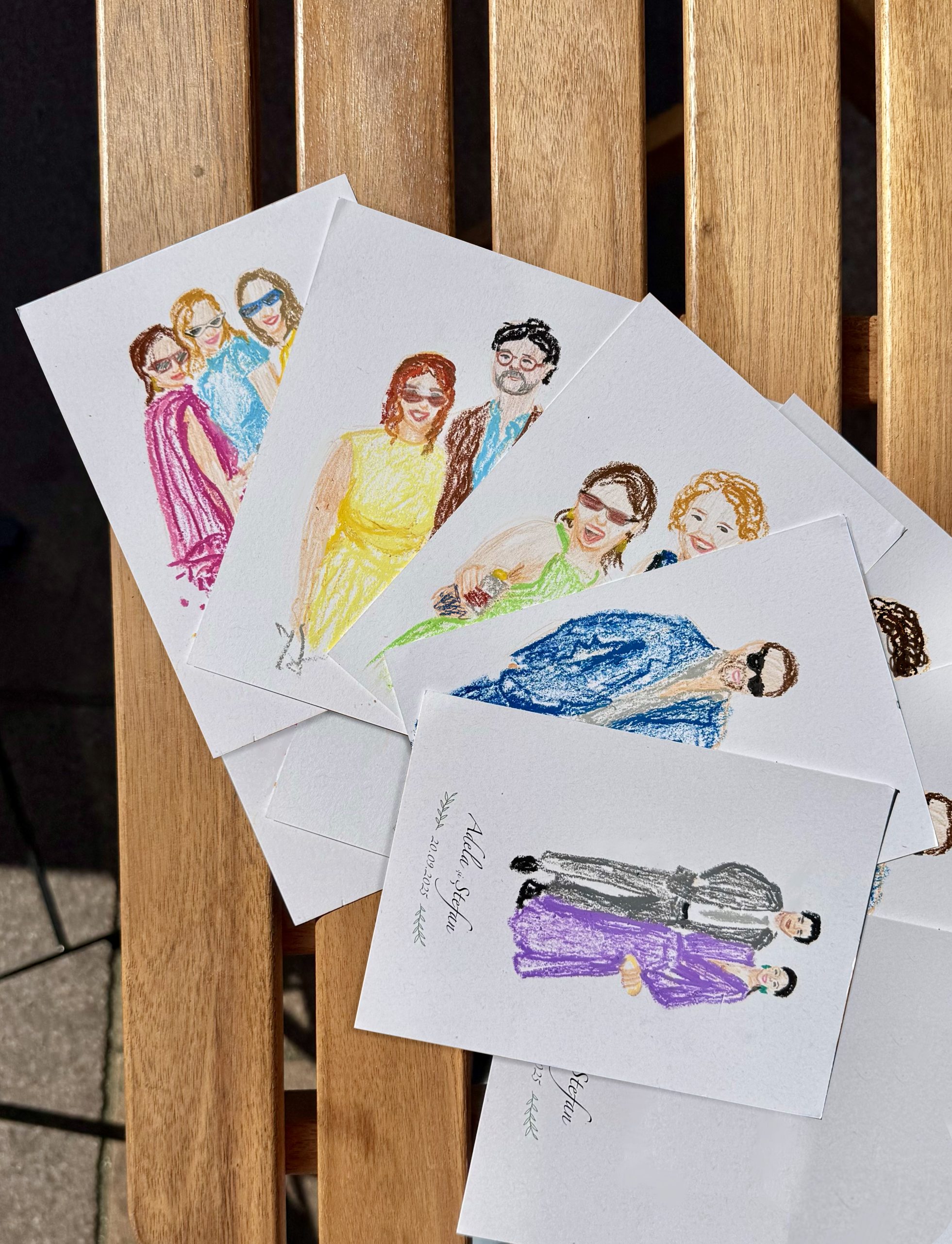 A hand-drawn portrait of event guests